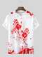 Mens Red Paint Splatter Hand Print Street Short Sleeve T-Shirts - White