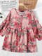 Long Sleeve O-neck Button Floral Print Vintage Blouse - Red