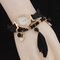Bohemian Multilayer Bracelet Watches Owl Leaf Feather Pendant Quartz Watches for Women - Black