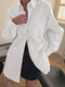 Solid Button Pocket Long Sleeve Lapel Casual Shirt - White