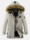 Mens Solid Winter Thicken Warm Zipper Fur Hooded Mid-Long Down Jacket - Khaki
