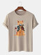 Mens Warrior Cat Graphic Japanese Style 100% Cotton Short Sleeve T-Shirts - Khaki