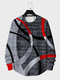 Camisetas masculinas listradas irregulares patchwork bainha curvada com textura de manga comprida inverno - cinzento