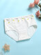 1Pcs Women Cotton Pinstripe Letter Print Elastic Wide Waistband High Waisted Panties - #03