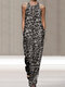 Leopard Print Sleeveless Plus Size Loose Jumpsuit - Grey