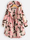 Fleece Muti-Color Hooded Asymmetrical Button Plus Size Coat - Pink