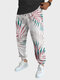 Мужские свободные спортивные штаны с принтом Tropical Лист и шнурком на талии - Белый
