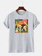 Mens Cartoon Mushroom Print Short Sleeve Preppy T-Shirt - Grey