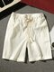 Mens Solid Texture Cotton Casual Drawstring Waist Shorts - White