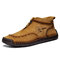 Men Corduroy Hand Stitching Zipper Ankle Boots - Brown