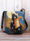 Casual Felt Cute Cat Print Crossbody Bag Shoulder Bag Tote - Black