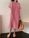 Повседневная миди с короткими рукавами и коротким рукавом с однотонным разрезом для отдыха Платье - Розовый