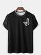 Mens Butterfly & Scenery Print Loose Casual Light Round Neck T-Shirts - Black