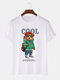 Mens Cool Cartoon Bear Print 100% Cotton Casual Short Sleeve T-Shirts - White