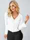 Floral Embroidery Peter Pan Collar Long Sleeve Button Shirt - White