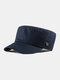 Men Cotton Striped Stitching Letter Metal Label Casual Military Cap Flat Cap - Navy
