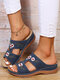 Summer Women's Comfy Flowers Embroidered Plus Size Hand-Stitched Casual Wedge Slippers - Blue