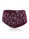 Plus Size Cotton Full Hip Breathable Print Mid Waist Panties - Wine Red