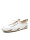 Men Lattice Pattern Lace-up Soft Sole Hard Wearing Leather Driving Shoes - White