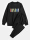 Mens Colorful Letter Print Sweatshirt Pullover Sports Activewear Sets - Black
