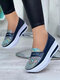 Women's Comfortable Causal Round Toe Large Size Slip On Platform Sneakers - Navy Blue