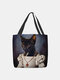 Women Cat In Dress Pattern Print Shoulder Bag Handbag Tote - Black