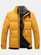 Mens Thicken Warm Stand Collar Zip Front Windproof Overcoats With Pocket - Yellow