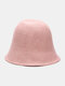 Women Woolen Cloth Solid Color Knitted Casual Warmth Bucket Hat - Pink