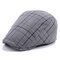 Men Women Cotton Grid Beret Hat Casual Outdoor Sunshade Hat Forward Peaked Adjustable Hat - Grey