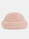 Unisex Rabbit Fur Thick Solid Color All-match Warmth Brimless Beanie Landlord Cap Skull Cap - Pink