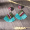 Bohemian Geometric Weave Irregular Rhombus Tassel Earrings Vintage Plaid Tassel Earrings - 7