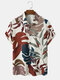 Mens Tropical Leaf Print Button Up Short Sleeve Shirts - Beige