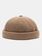 Unisex Wool Knitted Solid Color Dome Adjustable Brimless Beanie Landlord Cap Skull Cap - Brown