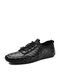 Men Lattice Pattern Lace-up Soft Sole Hard Wearing Leather Driving Shoes - Black