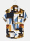 Camisas de manga corta con bolsillo en el pecho con estampado de bloque de color irregular para hombre - Multicolor