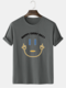 Mens Letter Smile Face Printed Cotton Short Sleeve T-Shirts - Gray