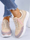 Plus Size Women Casual Rhinestone Decor Color Block Running Sneakers - Gold