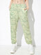 Ripple Print Elastic Waist Pocket Casual Pants - Green