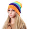 Women Knitted Multicolor Color Stripe Beanie Cap Casual Foldable Warm Head Hat - Orange