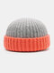 Unisex Knitted Color Contrast Striped Autumn Winter Simple Warmth Brimless Beanie Landlord Cap Skull Cap - Gray Orange