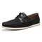 Men Retro Leather Splicing Non Slip Soft Casual Boat Shoes - Black