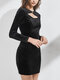 Solid Color Velvet Button Hollow-out Bodycon Sexy Dress - Black
