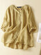 Women Embroidered Button Front High-Low Hem Blouse - Yellow
