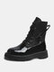 Women Fashion Colorblock Lace-up Tooling Boots - Black