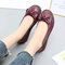 Women Bowknot Genuine Leather Soft Sole Bowknot Casual Flat Shoes - Wine Red