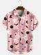 Newchic Design 3 Color Halloween Cartoon Print Turn Down Collar Short Shirts - Pink