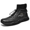 Men Vintage Hand Stitching Comfy Leather Ankle Elastic Sock Boots - Black