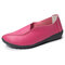 Women Casual Genuine Leather Solid Color Slip On Loafers - Pink