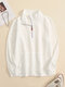 Solid Zip Front Pocket Long Sleeve Lapel Women Sweatshirt - White
