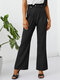 High Waist Button Front Flare Leg Pants For Women - Black